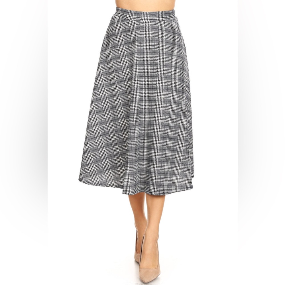 Houndstooth Plaid High Waisted Skirt
